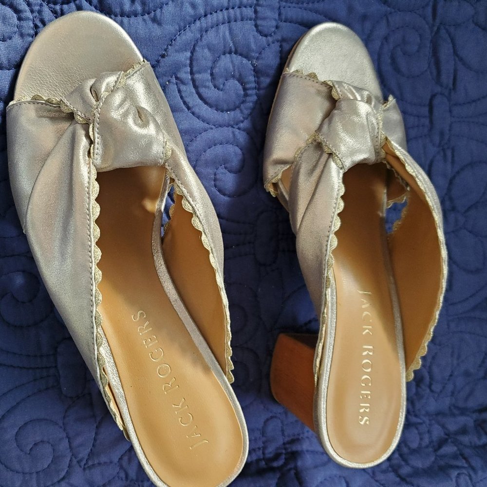 Women's Jack Rogers Gold Leather Sandal with Cork Heels size 7.5